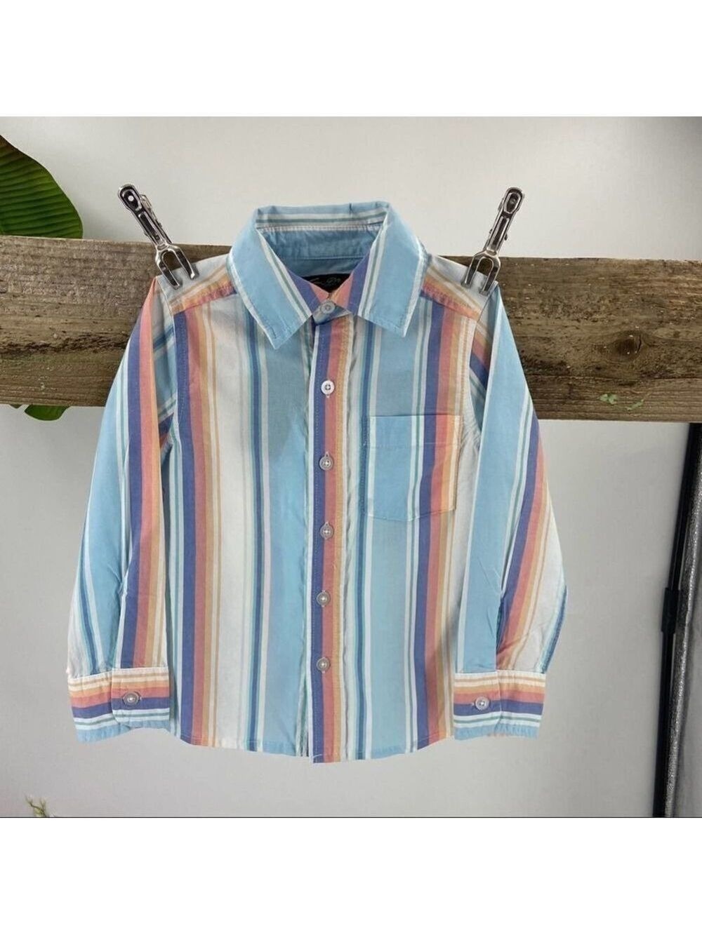 Kids SZ 4 NWT Long Sleeve Button Front Blue/White/Orange